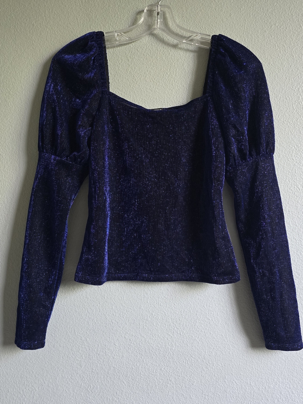 Express Blue Black Glitter Long Sleeves Square Neck Top Size XS